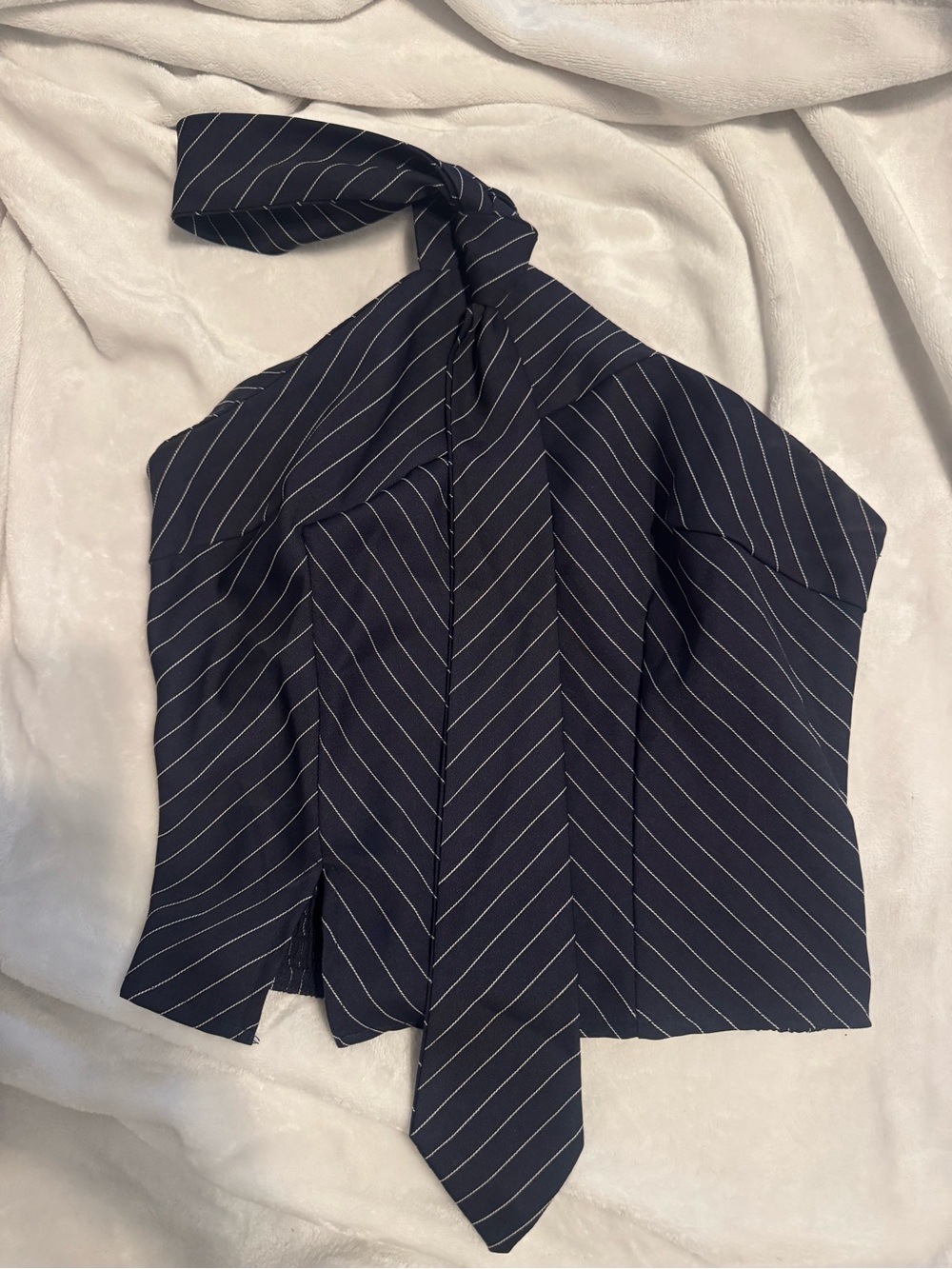SHEIN Navy Pinstripe One-Shoulder Tie Camisole